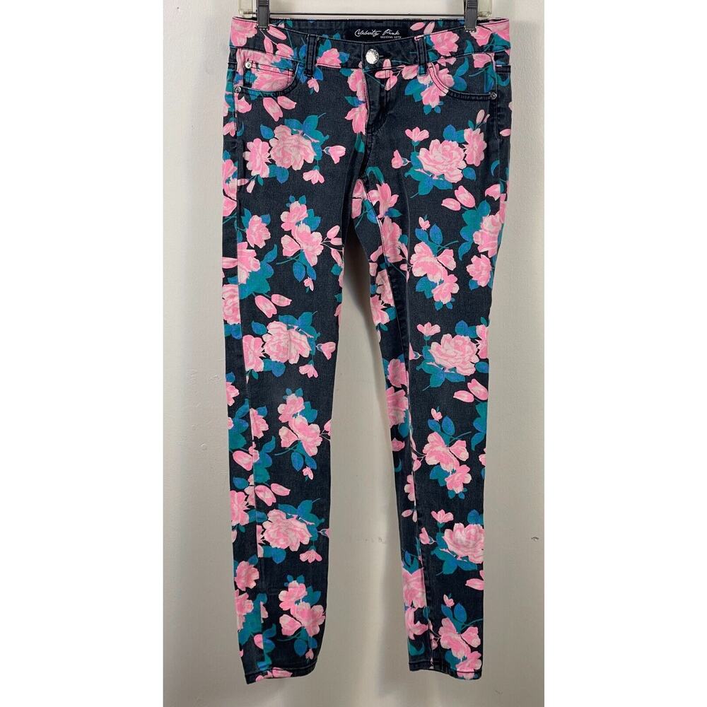 Celebrity Pink Floral Jeans - Size 7 - Pink Roses with Green Foliage Pattern